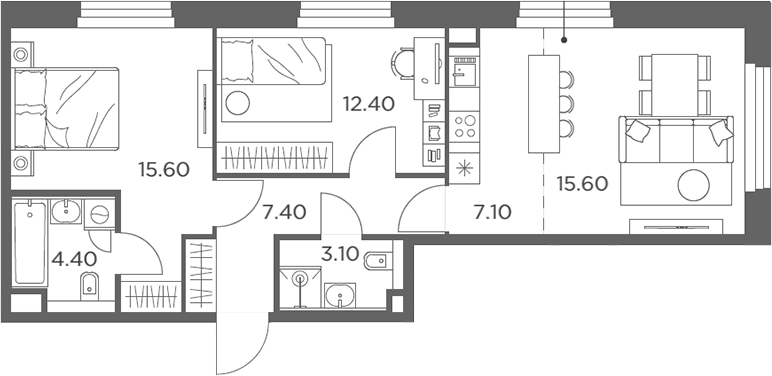 3-комн., 65.6 м², 10/23 этаж, ЖК «Белый Град»
