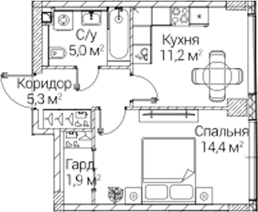 1-комн., 37.09 м², 3/41 этаж, ЖК «СЕЗАР БУДУЩЕЕ»