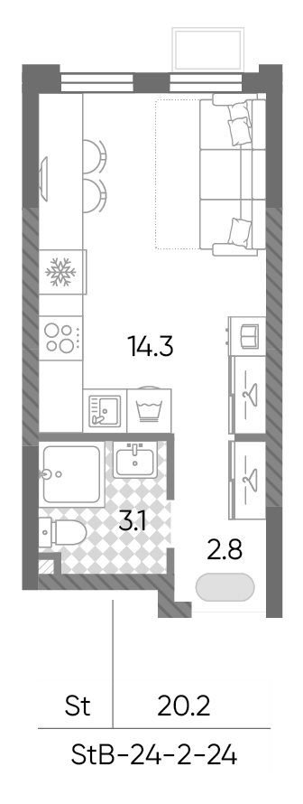 Студия, 20.2 м², 24/24 этаж, ЖК «Лучи»