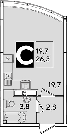 Студия квартира, 26.3 м² в ЖК Самолет — фото 2