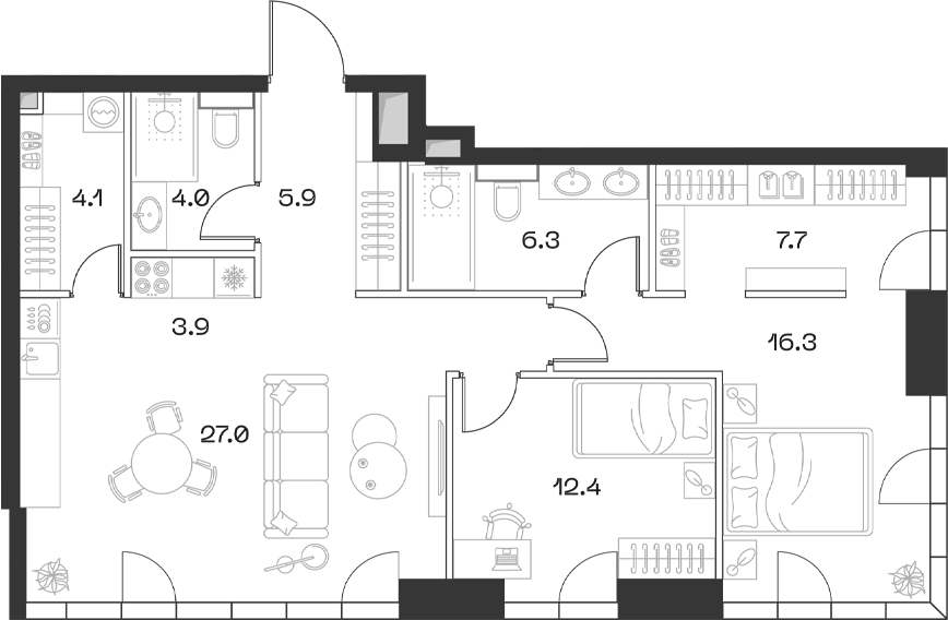 3-комн., 87.6 м², 2/18 этаж, ЖК «SHIFT»
