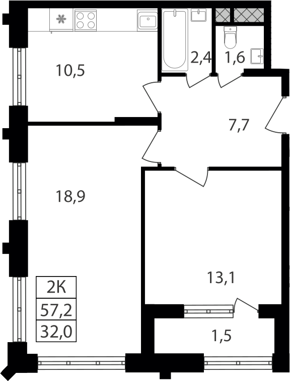 2-комн., 54.2 м², 17/30 этаж, ЖК «Варшавские ворота»