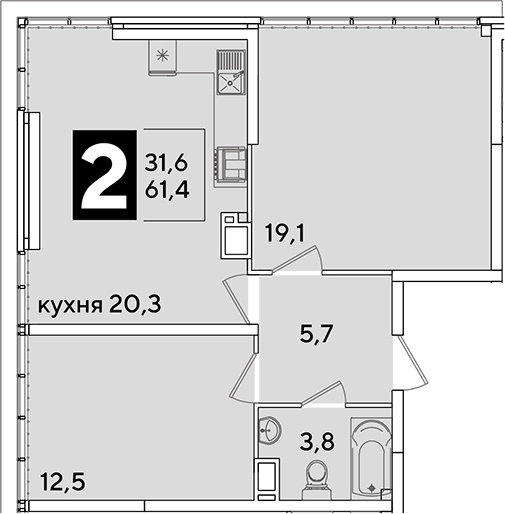 3-комн. квартира, 61.4 м² в ЖК Самолет — фото 2