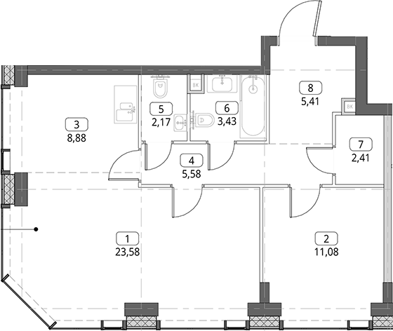 2-комн., 62.54 м², 16/56 этаж, ЖК «СИТИДЗЕН»