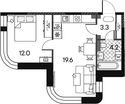 2-комн., 39.1 м², 4/12 этаж, ЖК «МАРК»
