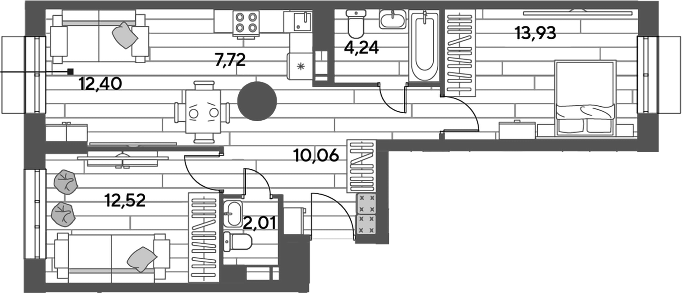3-комн., 62.88 м², 3/12 этаж, ЖК «Публицист»