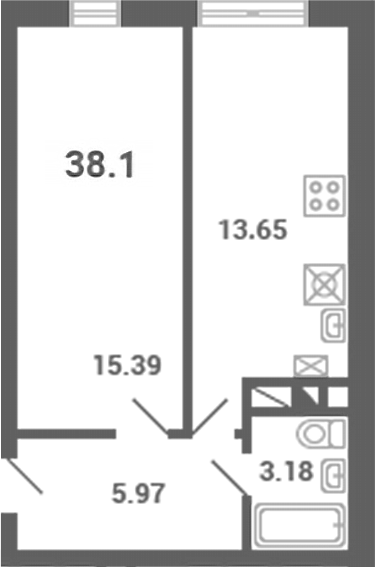 1-комн., 38.1 м², 1/4 этаж, ЖК «Южная Долина»