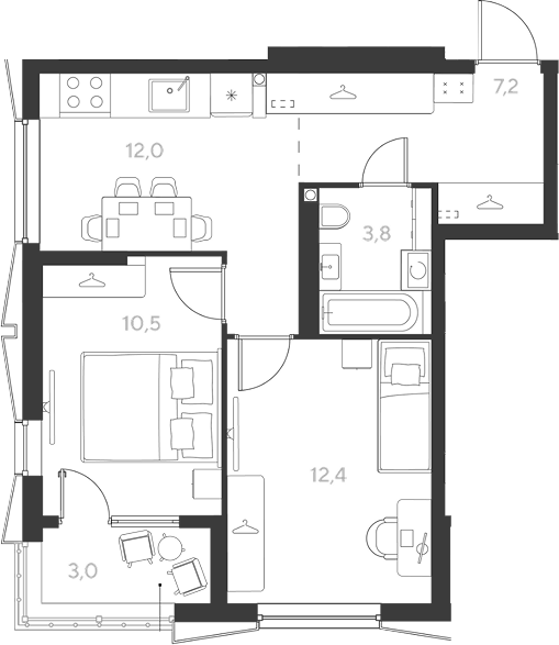 2-комн., 45.9 м², 2/9 этаж, ЖК «Ридз»