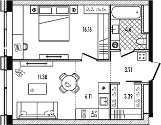 2-комн., 45.35 м², 25/33 этаж, ЖК «Репаблик»