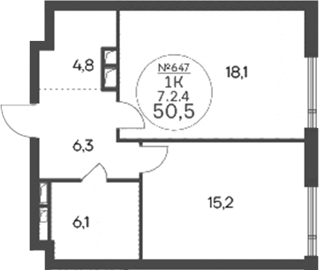 1-комн., 50.5 м², 2/14 этаж, ЖК «Клубный квартал КРЫЛАТСКАЯ 33»