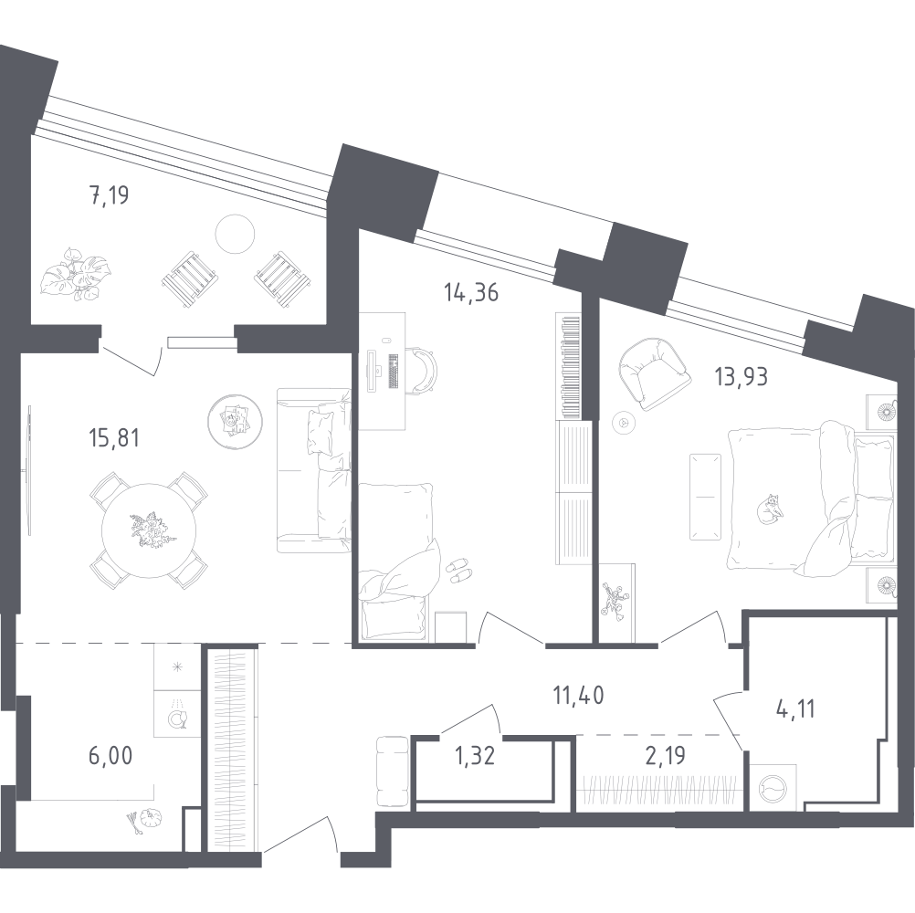 3-комн., 69.12 м², 10/28 этаж, ЖК «Скай Спутник»