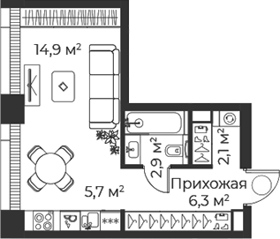 Студия, 31.9 м², 3/38 этаж, ЖК «Веер»