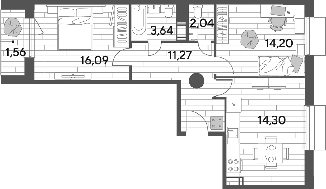 2-комн., 65.9 м², 3/9 этаж, ЖК «Публицист»