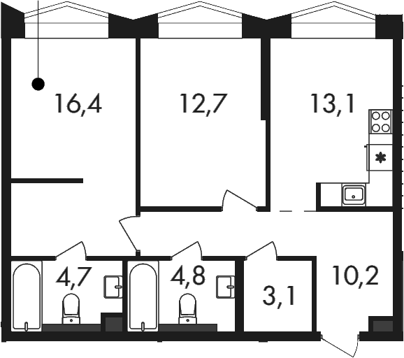 2-комн., 65 м², 9/17 этаж, ЖК «Петровский Парк II»