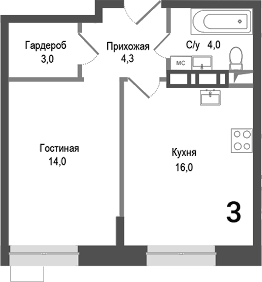 2-комн., 41.3 м², 1/8 этаж, ЖК «Киноквартал»