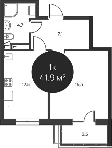 1-комн., 40.8 м², 2/3 этаж, ЖК «Павлово 3»