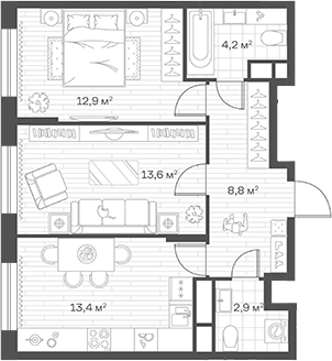 2-комн., 55.8 м², 7/12 этаж, ЖК «Аристов Берег»