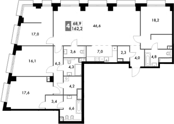 4+ комнаты, 162.2 м², 42/43 этаж, ЖК «Сидней Сити»