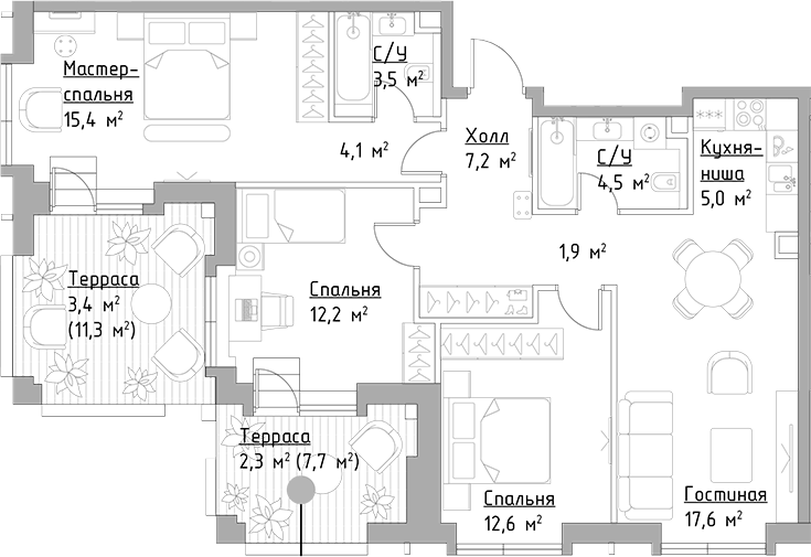 4+ комнаты, 84 м², 19/20 этаж, ЖК «Левел Павелецкая Сити»