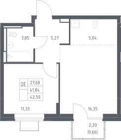 2-комн., 41.84 м², 12/12 этаж, ЖК «Богдановский лес»