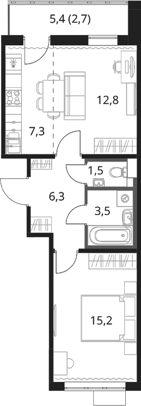 2-комн., 46.6 м², 16/16 этаж, ЖК «1-й Шереметьевский»