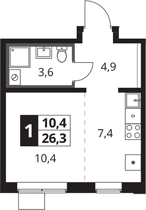 Студия, 26.3 м², 5/25 этаж, ЖК «1-й Южный»