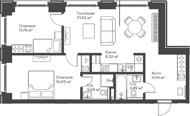 3-комн., 70.38 м², 6/15 этаж, ЖК «Сити Бэй»
