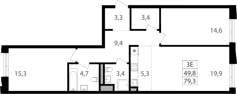 3-комн., 79.3 м², 2/18 этаж, ЖК «Семеновский парк 2»