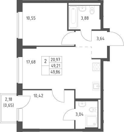 3-комн., 49.21 м², 9/12 этаж, ЖК «Большое Юрлово»