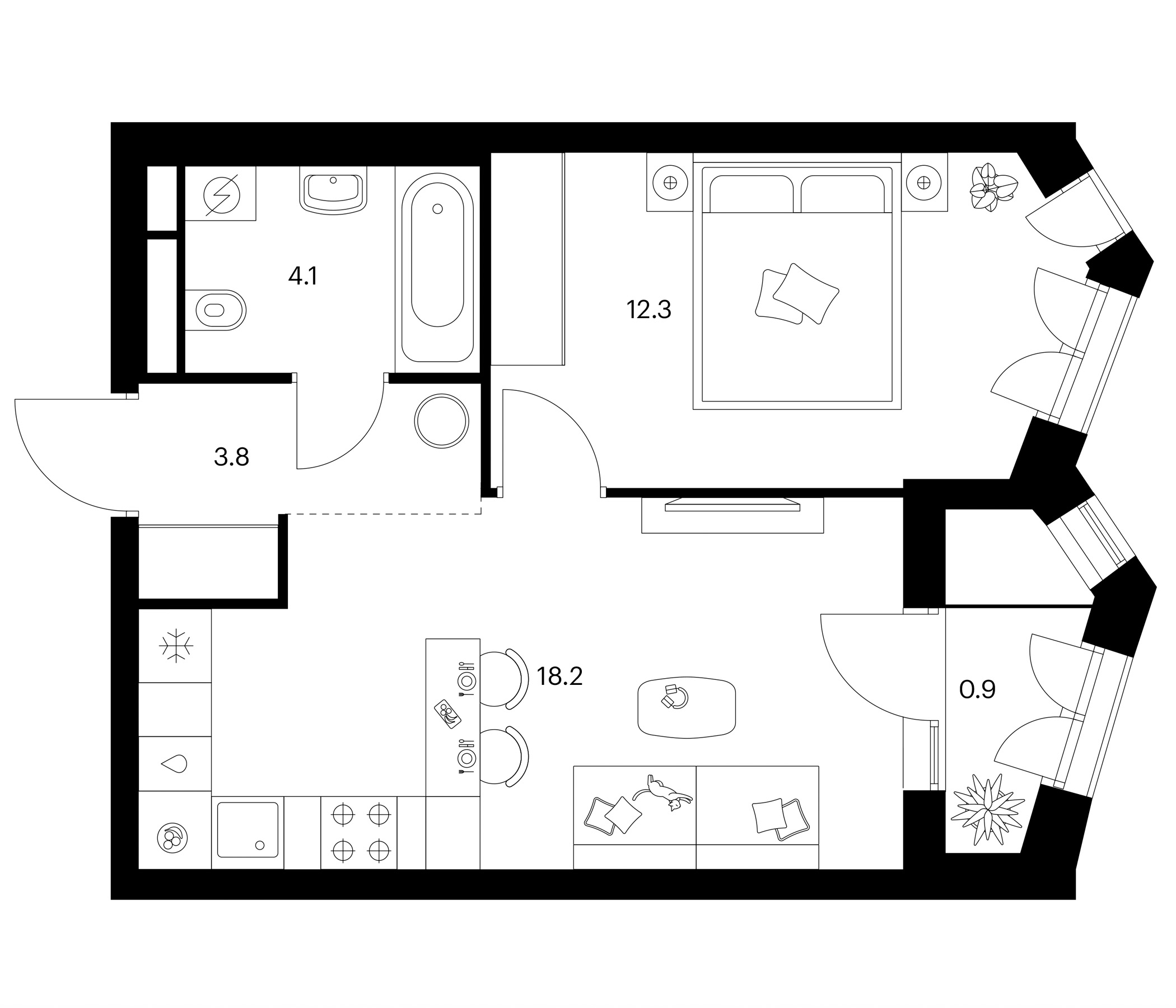 1-комн., 38.4 м², 6/24 этаж, ЖК «Мичуринский парк»