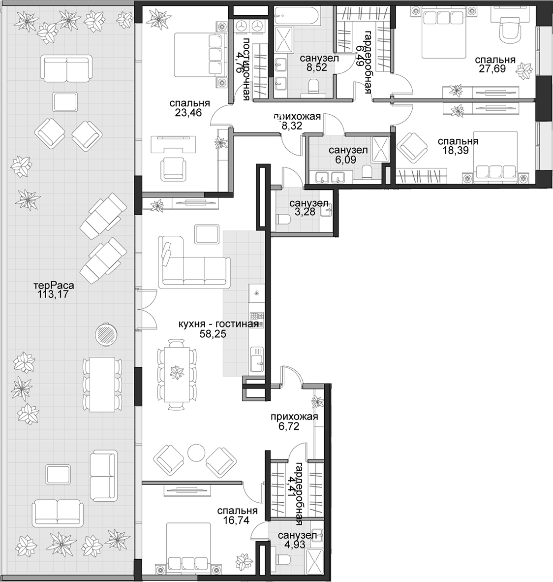 4+ комнаты, 191.56 м², 5/5 этаж, ЖК «Садовническая, 69»