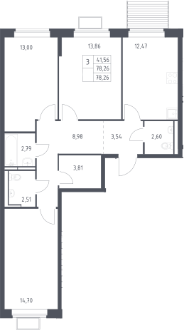 3-комн., 78.26 м², 2/12 этаж, ЖК «Новое Видное»