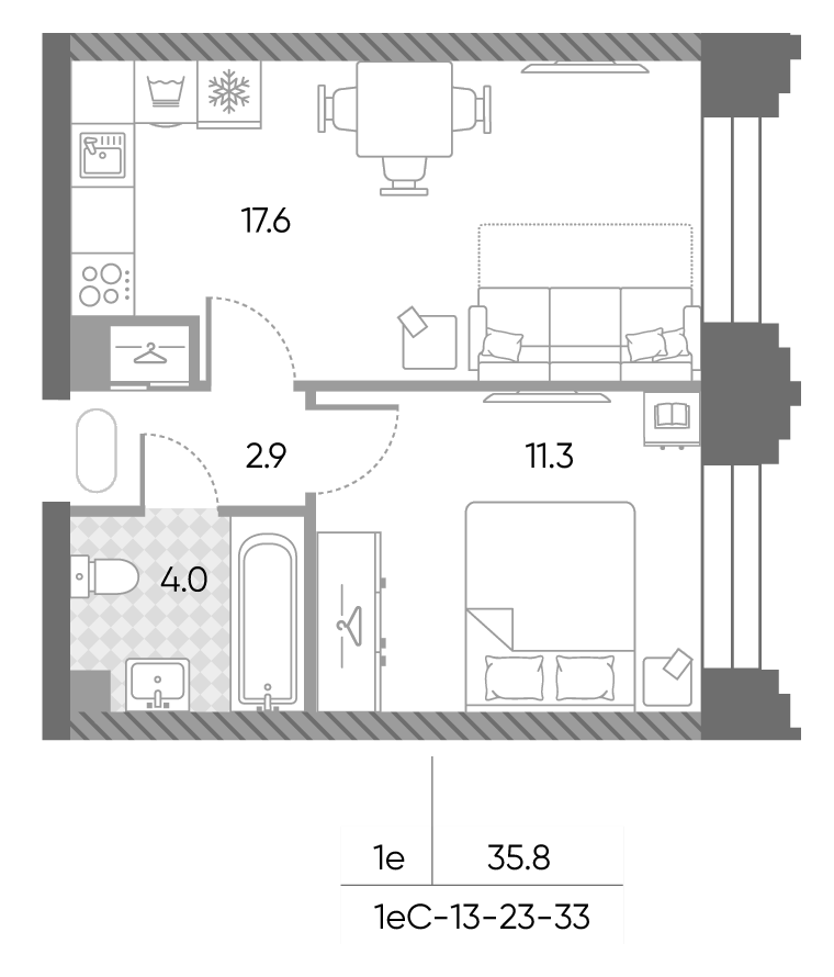 2-комн., 35.8 м², 30/43 этаж, ЖК «ЗилАрт»