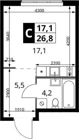Студия, 26.8 м², 12/12 этаж, ЖК «1-й Измайловский»
