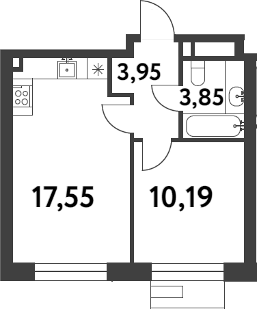 1-комн., 35.54 м², 15/16 этаж, ЖК «Смарт Гарден»