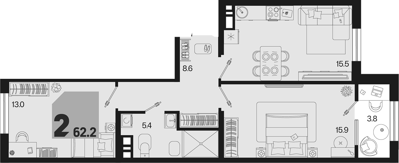 3-комн. квартира, 58.4 м² в ЖК Первое место — фото 2