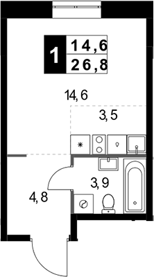 Студия, 26.8 м², 24/32 этаж, ЖК «1-й Измайловский»