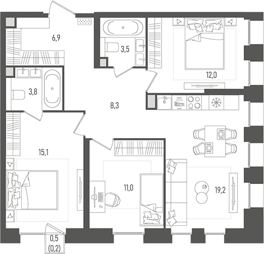 4+ комнаты, 79.8 м², 15/33 этаж, ЖК «Пейв»