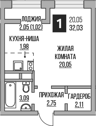 Студия, 29.98 м², 2/15 этаж, ЖК «Гранель Пехра»