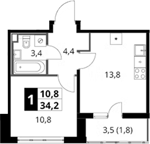 1-комн., 32.4 м², 22/23 этаж, ЖК «Южная Битца»