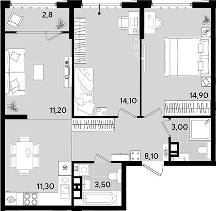 Продается 3-комн. квартира, 66.1 м²