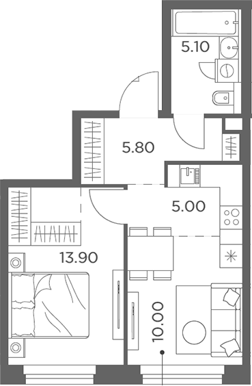 2-комн., 39.8 м², 18/23 этаж, ЖК «Белый Град»