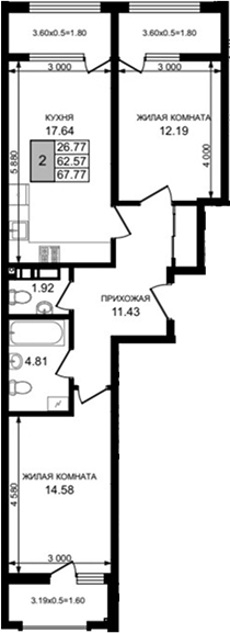 2-комн. квартира, 62.57 м² в ЖК Резиденция морей — фото 2