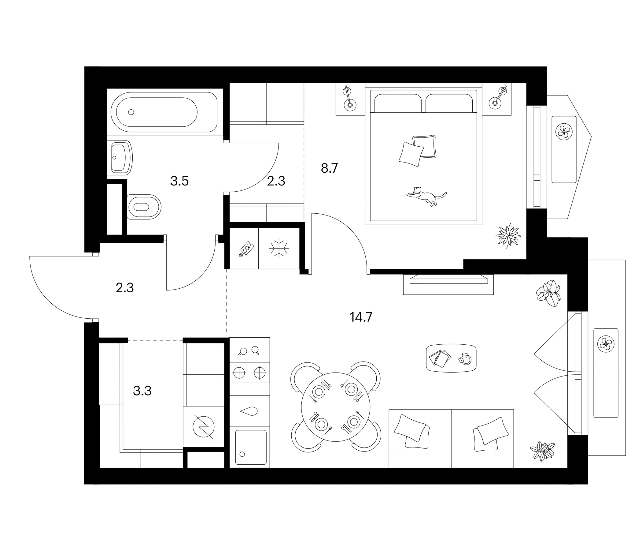 1-комн., 34.8 м², 2/23 этаж, ЖК «Мичуринский парк»