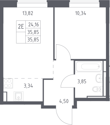 2-комн., 35.85 м², 5/12 этаж, ЖК «Богдановский лес»