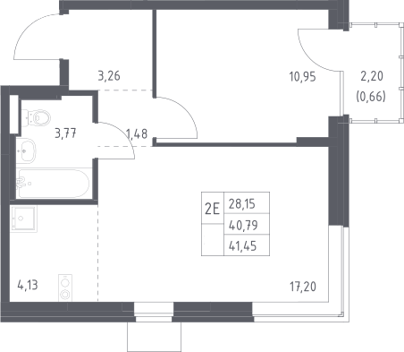 2-комн., 40.79 м², 3/7 этаж, ЖК «Подольские кварталы»