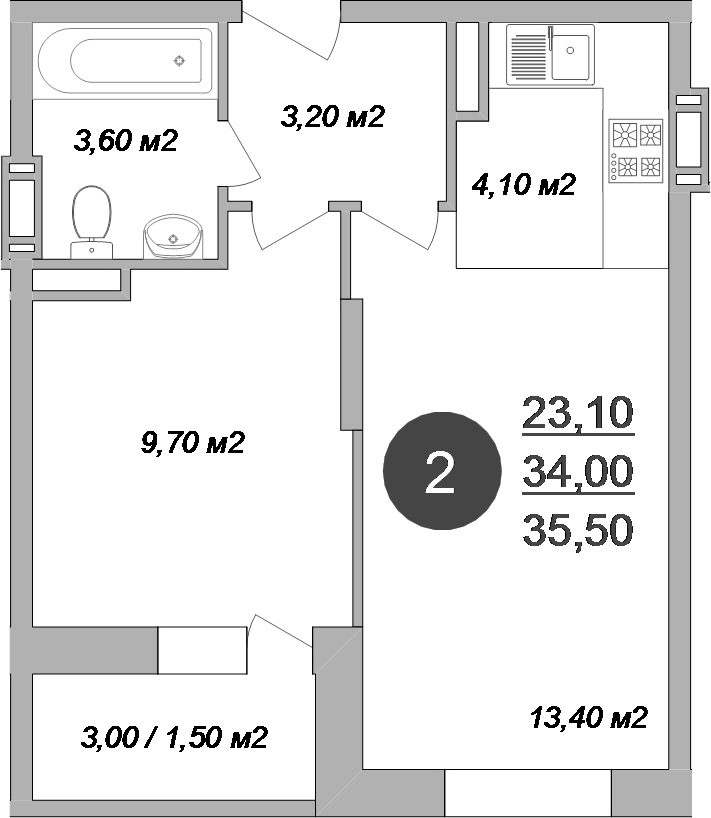 2-комн., 34 м², 12/17 этаж, ЖК «Новые Островцы»