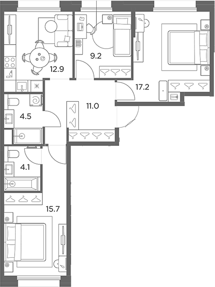 3-комн., 74.6 м², 5/6 этаж, ЖК «Станиславский»