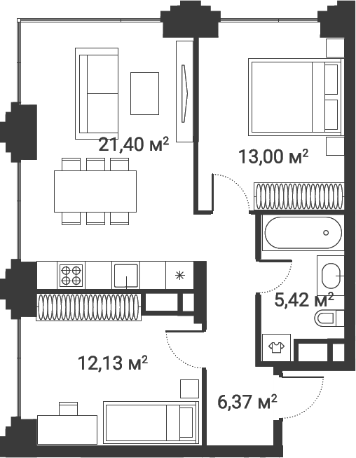 3-комн., 56.5 м², 18/28 этаж, ЖК «Первый Нагатинский»