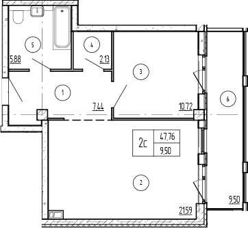 Продается 1-комн. квартира, 47.76 м²